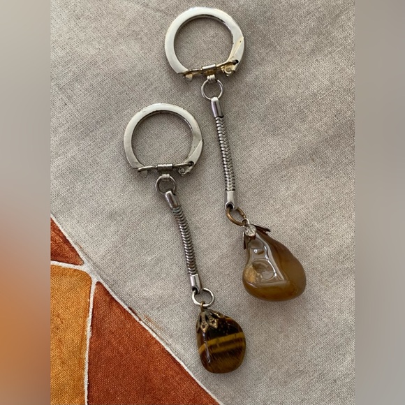 Other - Vintage Key Ring FOB Tigers Eye Agate and Stone Set of 2